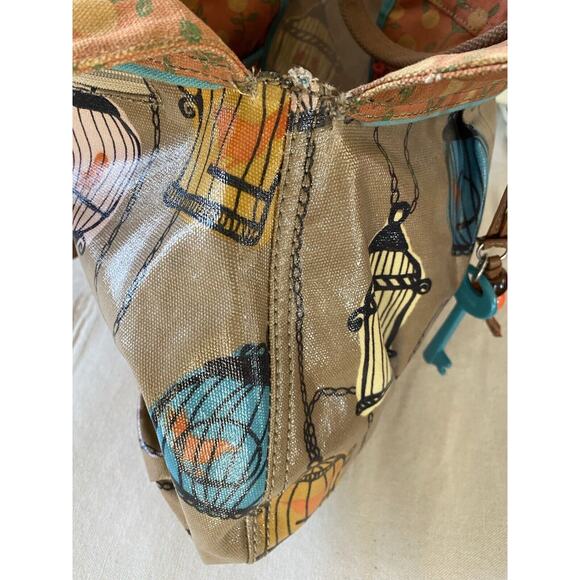 Fossil Key-per Vintage Bird Cage Faux Leather Satchel Bag - Picture 7 of 13